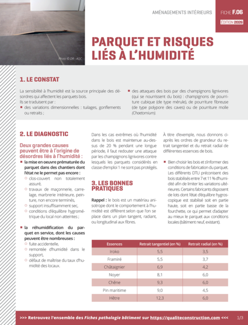 Fiche pathologie bâtiment - F.06 « Parquets et risques liés à l’humidité » - AQC