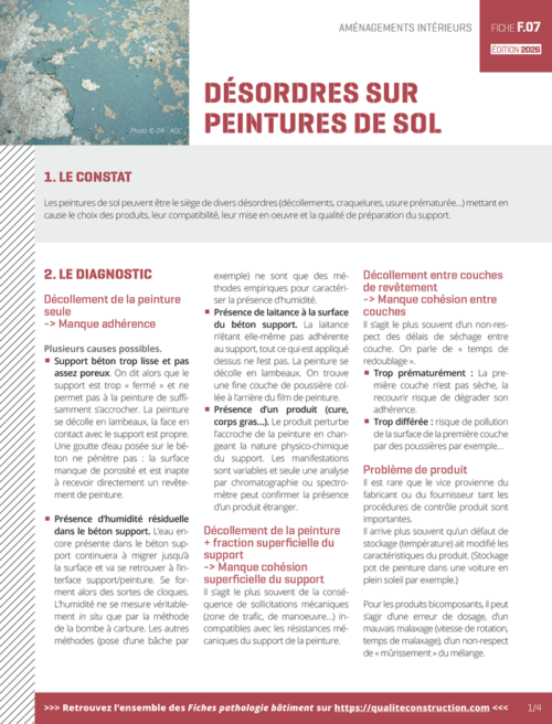 Fiche pathologie bâtiment - F.07 « Désordres sur peintures de sol » - AQC