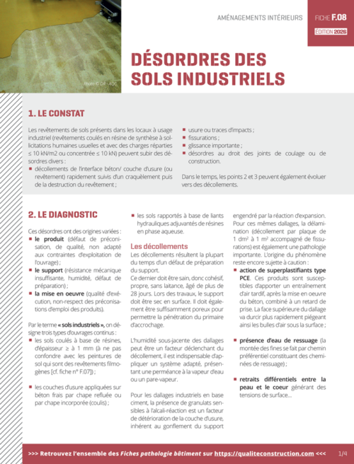 Fiche pathologie bâtiment - F.08 « Désordres des sols industriels » - AQC