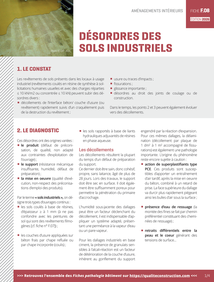 Fiche pathologie bâtiment - F.08 « Désordres des sols industriels » - AQC